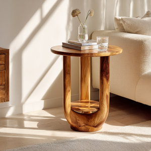 Organic Solid Wood Side Table with Open Sculptural Frame