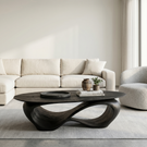 Solid Wood Coffee Table with Twisted Hollow Wave Base for Living Room