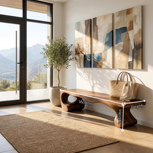 Organic Solid Wood Entryway Bench with Sculptural Open Base for Modern Mediterranean Interiors