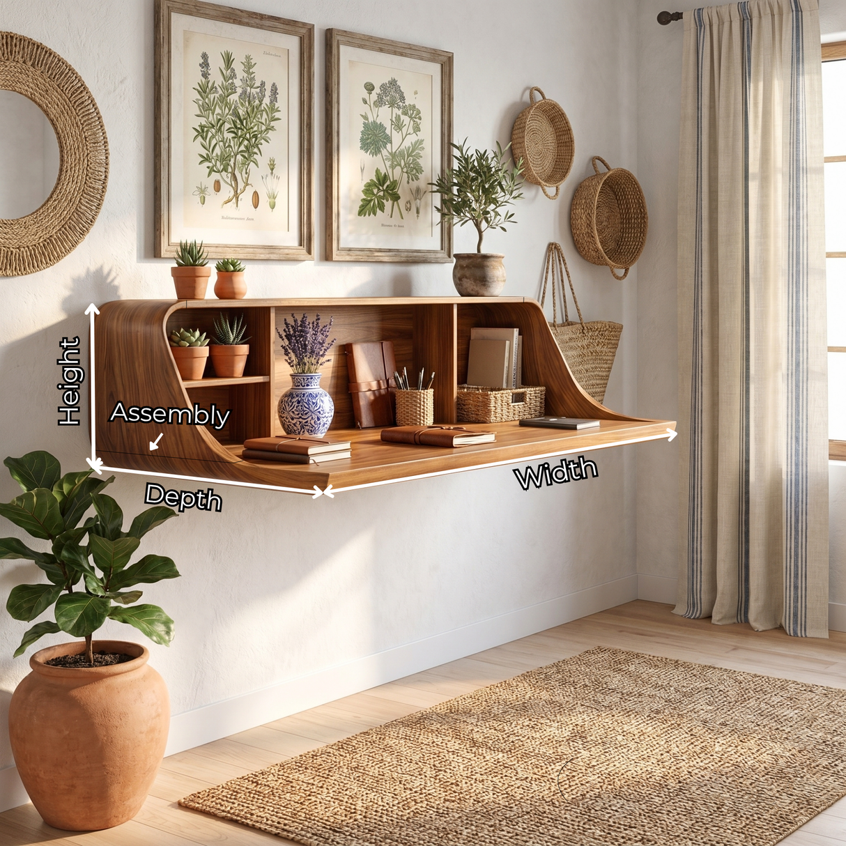 Modern Floating Desk with Integrated Shelf Storage