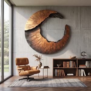 Wall Sculpture Solid Wood Open Crescent Ring for Bedroom and Living Room Decor