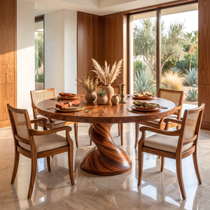 Dining Table with Twisted Pedestal Base and Round Solid Wood Top