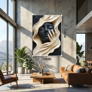 Handcrafted Solid Wood Wall Art with Abstract Female Face Relief for Modern Interiors