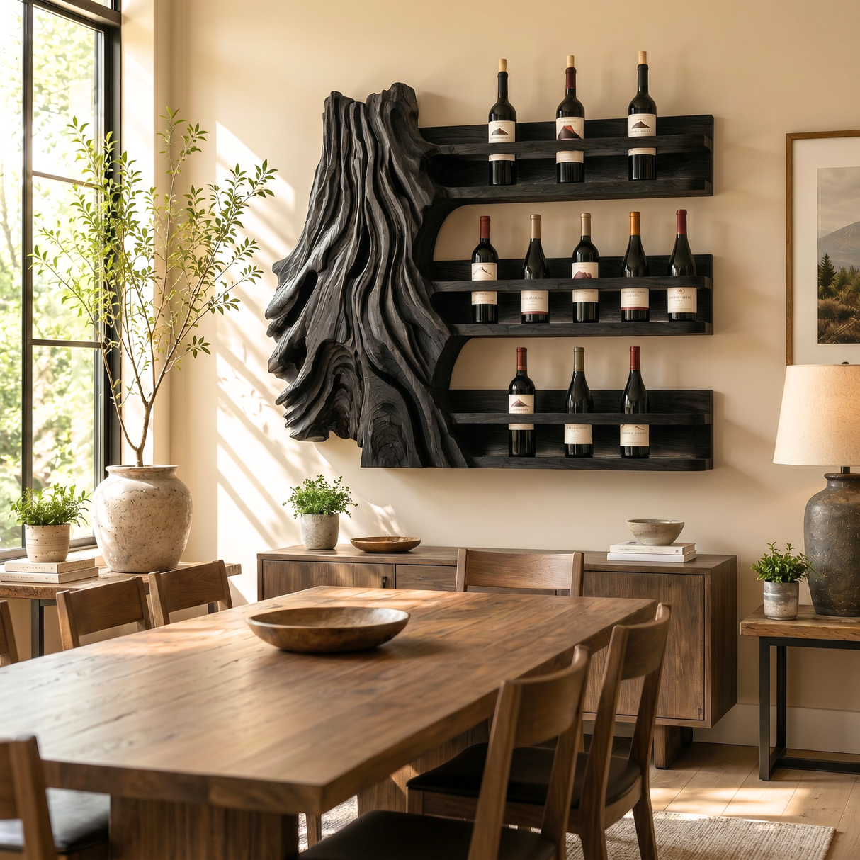 Organic Canyon Solid Wood Wine Rack Wall Shelf