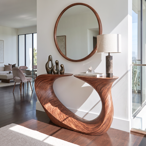 Handcrafted Solid Wood Console Table with Sculptural Loop Base