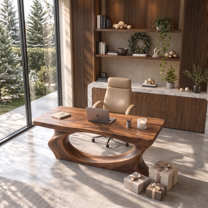 Sculptural Solid Wood Executive Desk with Organic Open Loop Base