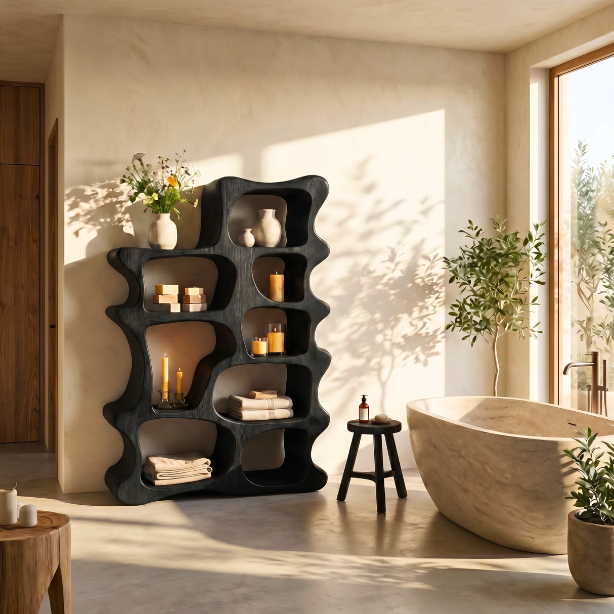 Handmade Freeform Wooden Bookshelf Artistic Display Cabinet