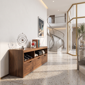 Modern Solid Wood Shoe Cabinet with Open Cubbies and Three Storage Drawers