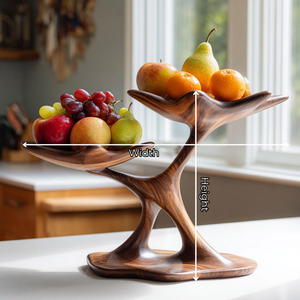 Handcrafted Solid Wood Two-Tier Fruit Bowl with Sculptural Wishbone Branch Stand