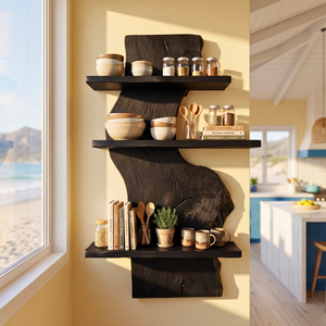 Organic Live Edge Solid Wood Wall Shelf Sculptural Floating Storage