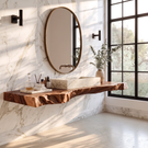 Solid Wood Floating Bathroom Vanity Shelf with Thick Live Edge Slab