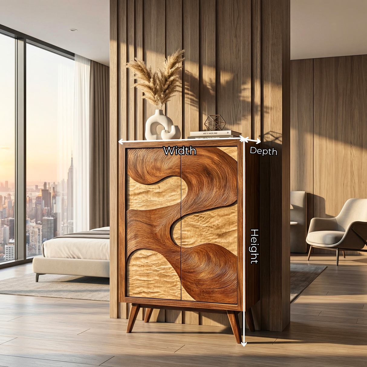 Solid Wood Sideboard with Organic River Flow Sculptural Doors for Contemporary Interiors