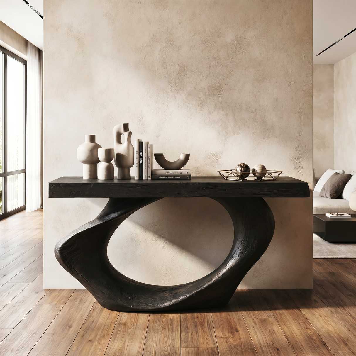 Console Table Solid Wood with Oval Loop Base for Entryway Decor