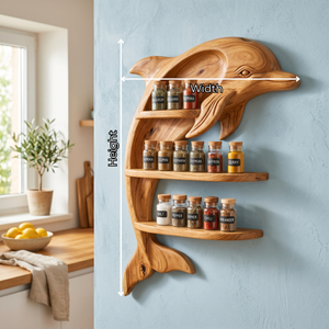 Handcrafted Dolphin Spice Rack with Three-Tier Solid Wood Wall Shelf Design