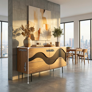 Architectural Wave Front Sideboard Cabinet, Modern Storage Credenza for Modern Interiors
