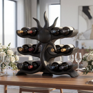 Sunburst Sculptural Solid Wood Wine Rack Bottle Holder Artistic Tabletop Display