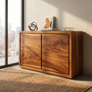 Solid Wood Minimal Sideboard Cabinet with Continuous Grain Doors