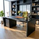 Organic Solid Wood Desk with Curved Edge and Drawer Storage