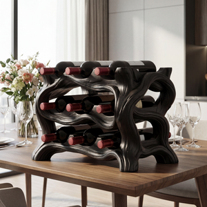 Organic Wave Solid Wood Wine Rack Sculptural Multi Tier Bottle Holder for Dining Table Display