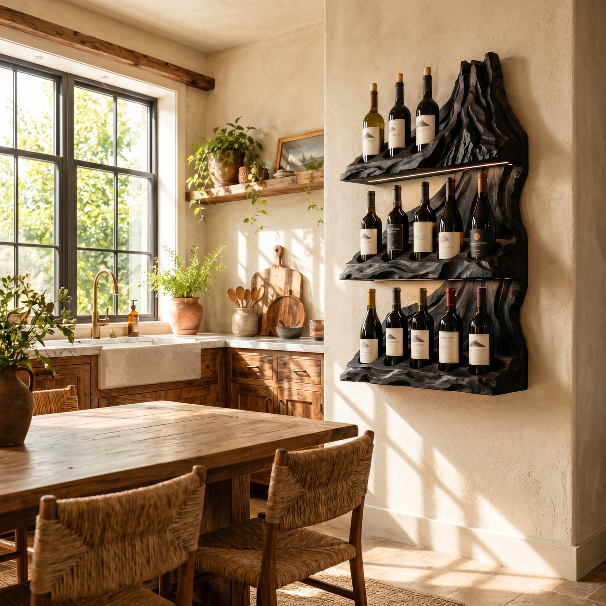 Luxury Mountain Ridge Solid Wood Wine Rack Wall Shelf
