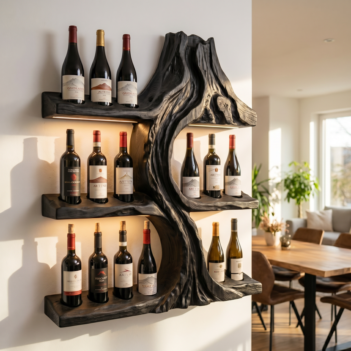 Volcanic Inspired Solid Wood Wine Rack Wall Shelf