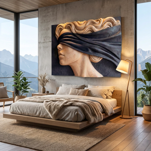 Wind Veil Profile Wooden Relief Portrait Sculpture Wall Art