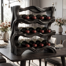 Organic Solid Wood Wine Rack Sculptural Multi Tier Bottle Holder for Countertop