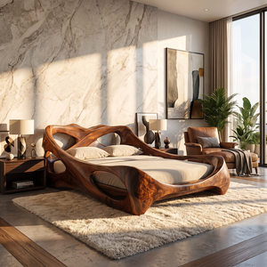 Sculptural Solid Wood Bed Frame with Organic Curved Headboard