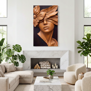 Urban Bloom Veil Wooden Relief Portrait Sculpture Wall Art
