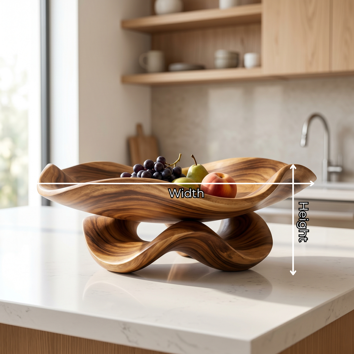 Solid Wood Ripple Fruit Bowl with Sculptural Wave Base and Flowing Rim