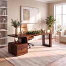 Sculptural Solid Wood Desk With Side Drawer For Home Office