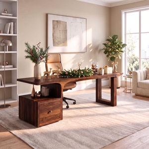Sculptural Solid Wood Desk With Side Drawer For Home Office