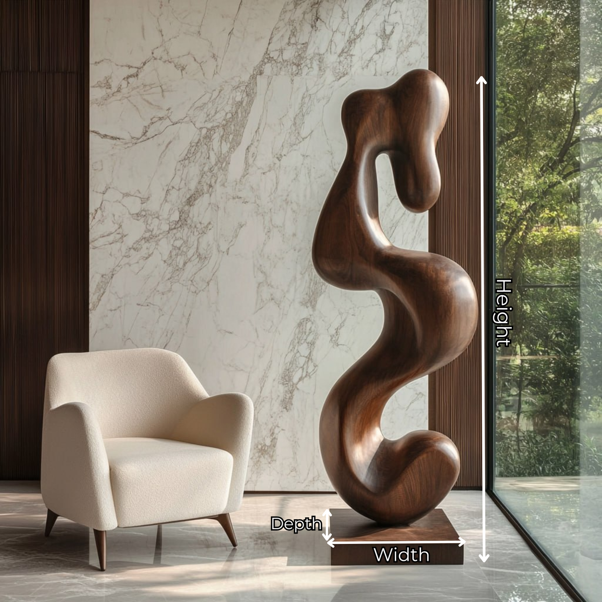 Handcrafted Solid Wood Serpentine Abstract Floor Sculpture