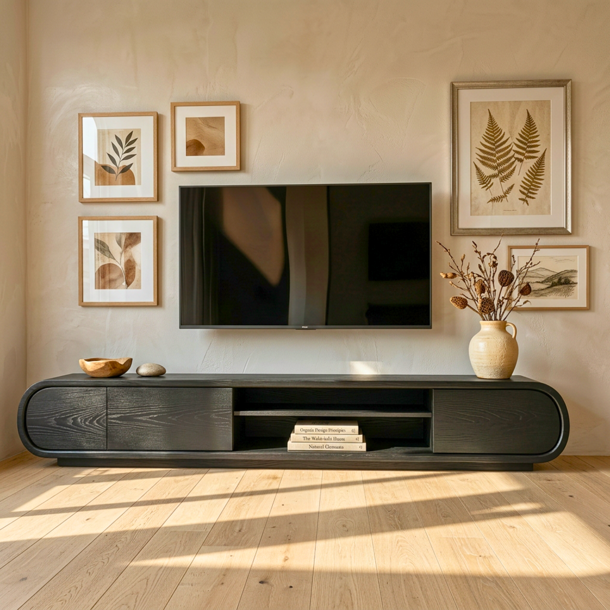 Solid Wood TV Stand Storage Media Console Organic Modern Entertainment Unit