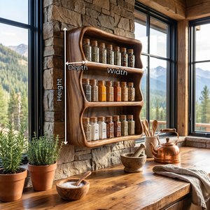 Handmade Solid Wood Kitchen Spice Rack with Rounded Box Frame and Triple Shelf Storage