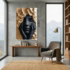 Handcrafted Solid Wood Wall Art Panel with Expressive Portrait Relief