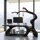 Solid Wood Desk with Hanging Light Tree Inspired Reading Table Organic