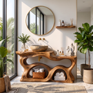 Bathroom Vanity Solid Wood with Sculptural Multi Arch Storage for Bathroom