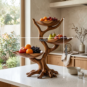 Solid Wood Tree-Shaped Fruit Stand with Triple Floating Bowl Trays