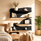 Modern Floating Wooden Shelves Sculptural Wall Mounted Shelf Set