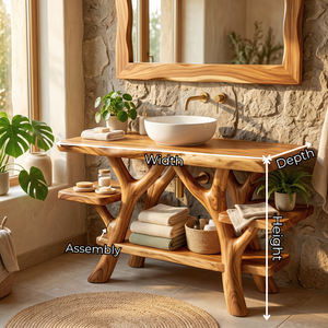 Bathroom Vanity Solid Wood with Branch Frame Shelves for Spa Bathroom Storage