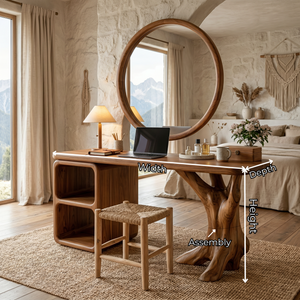 Handcrafted Solid Wood Vanity Table with Sculptural Root Base and Open Shelves