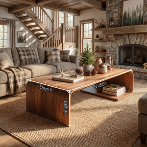Solid Wood Coffee Table with Curved Waterfall Frame and Shelf