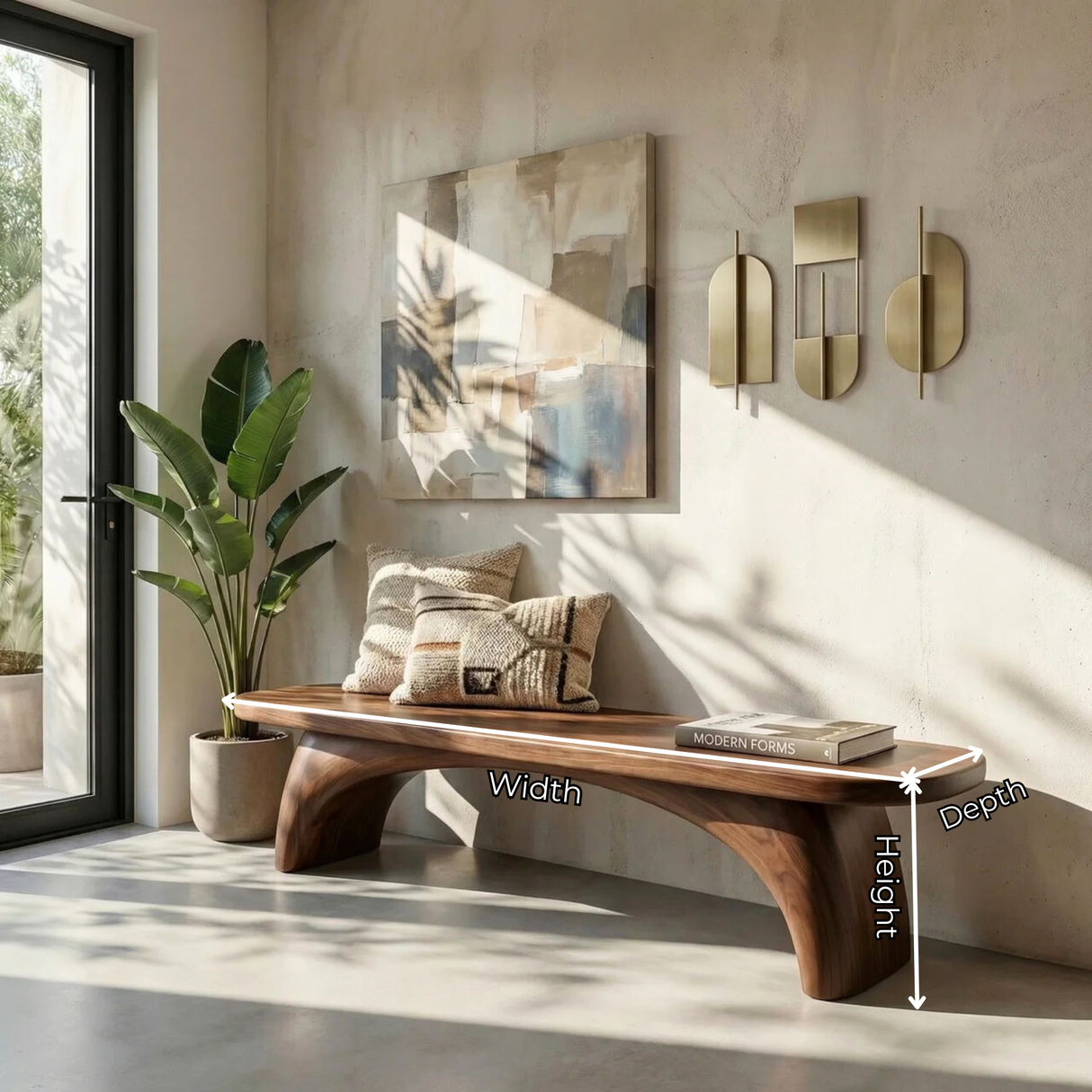 Organic Wood Bench with Sculptural Curved Legs for Modern Interiors