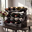 Rustic Solid Wood Wine Rack Natural Edge Bottle Holder Multi Tier Dining Table Display