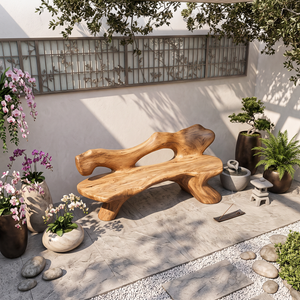 Solid Wood Garden Bench with Sculptural Organic Backrest