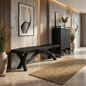 Sculptural Solid Wood Bench with Organic Base for Modern Interiors