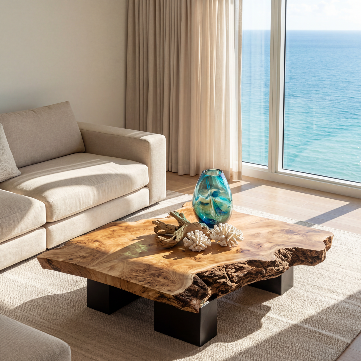 Solid Wood Live Edge Coffee Table for Modern Living Room