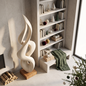 Handcrafted Abstract Twisted Solid Wood Sculpture for Modern Interior Decor