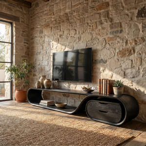 Flowing Organic Solid Wood TV Console with Oval Drawer Cabinet
